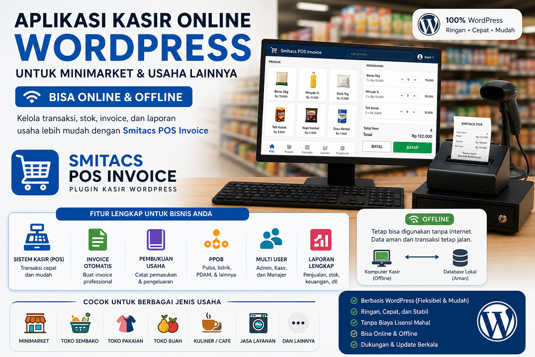Aplikasi Kasir Online WordPress untuk Toko Minimarket (Bisa Offline) dengan Smitacs POS Invoice