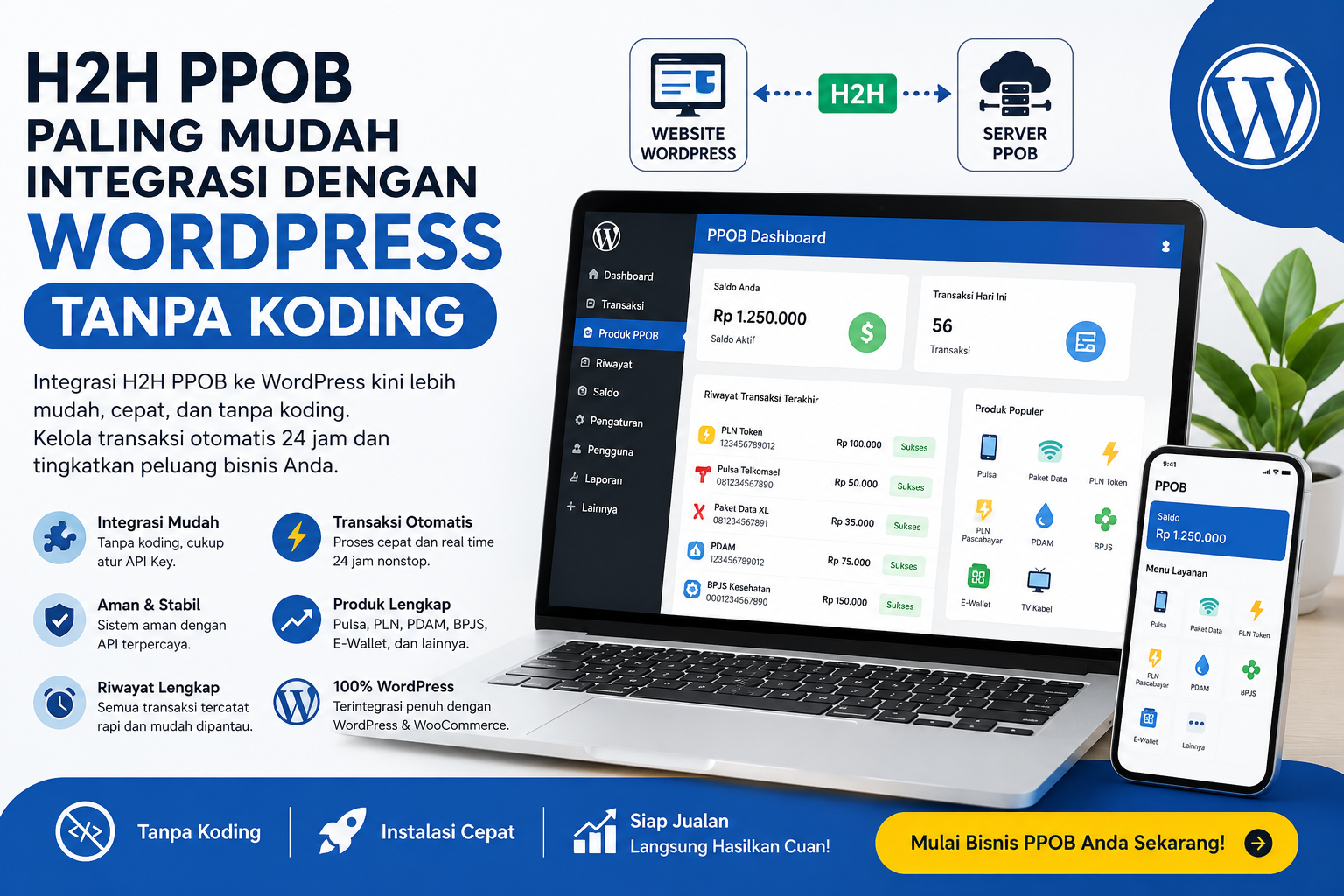H2H PPOB Paling Mudah Integrasi dengan WordPress Tanpa Koding